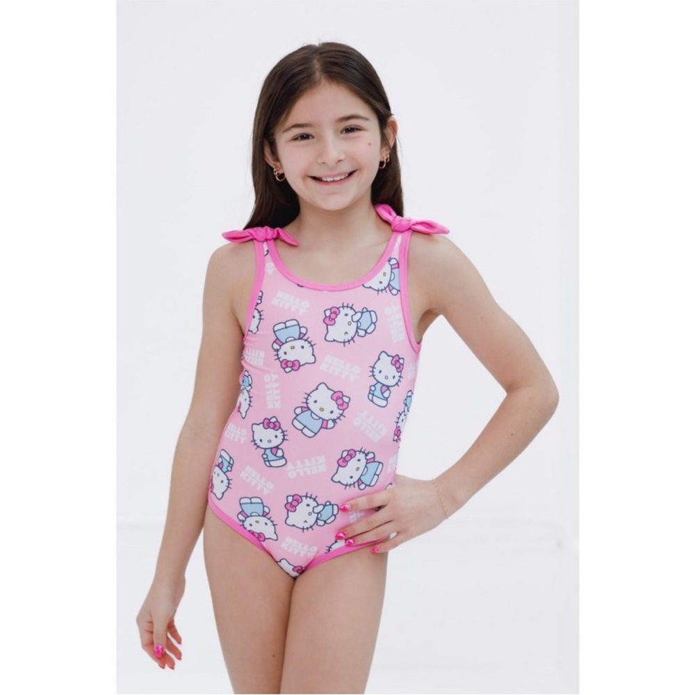 Hello Kitty Pink Tie-Shoulder Girls' One-Piece Swimwear
